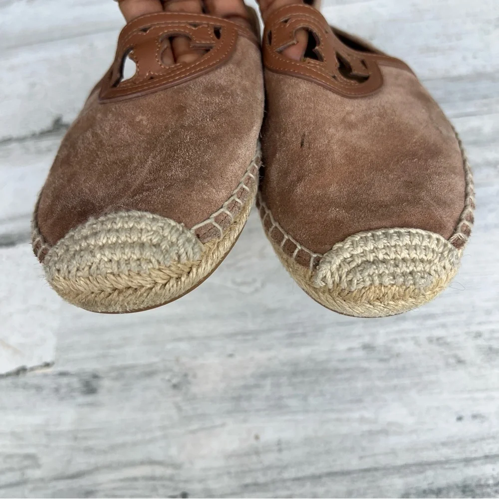 Tory Burch Sidney Suede Espadrille Flats Women’s‎ 8.5 Brown Tan Slip-on Shoes